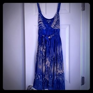 Anthropologie blue & cream silk watercolor dress